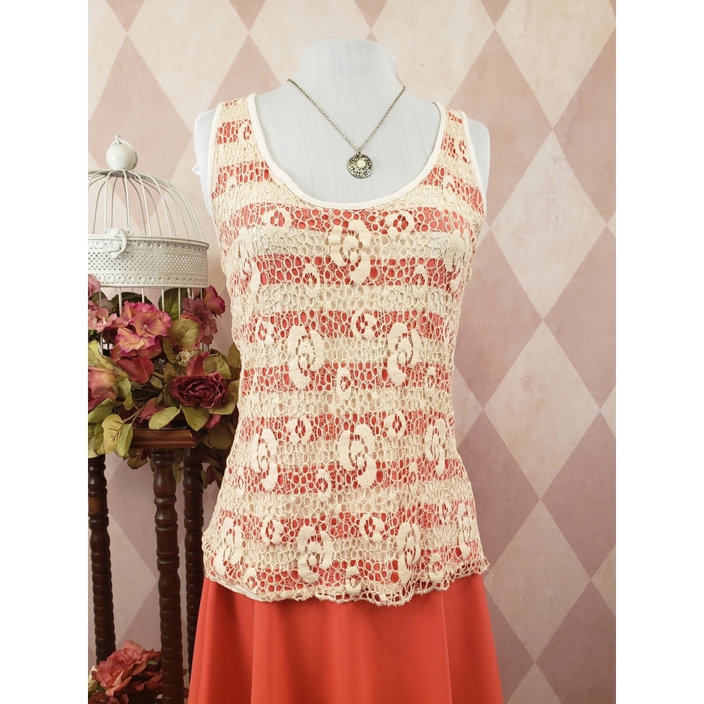 Rue 21 | Pink Striped Crochet Tank Top